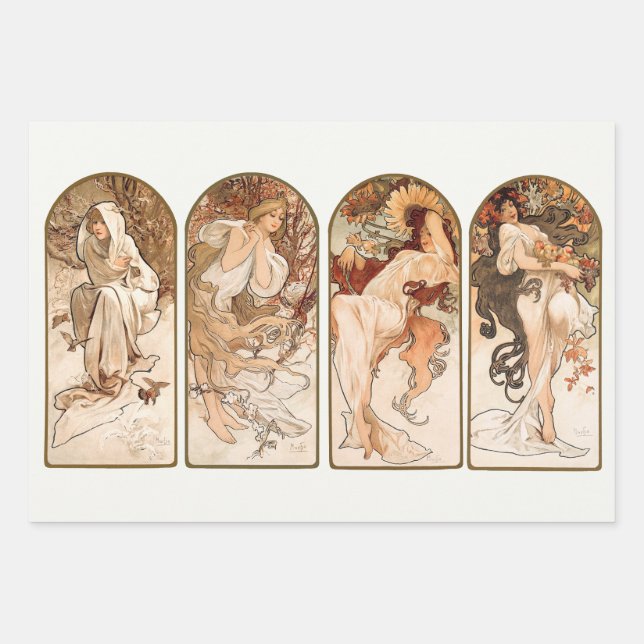 Art Nouveau, Art Deco, Season, Decoupage Mucha  Wrapping Paper Sheet (Front)