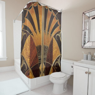 art Nouveau,art deco, vintage, multi wood colours, Shower Curtain