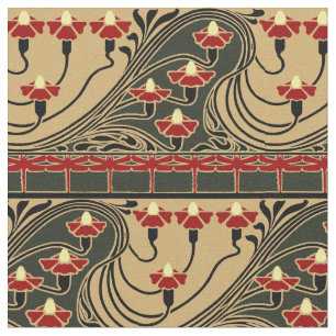 Art Nouveau Arts & Crafts Dragonfly Floral Frieze Fabric