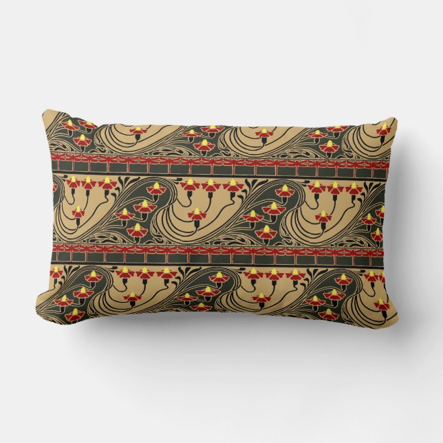 Art Nouveau Arts & Crafts Dragonfly Floral Frieze Lumbar Cushion (Front)