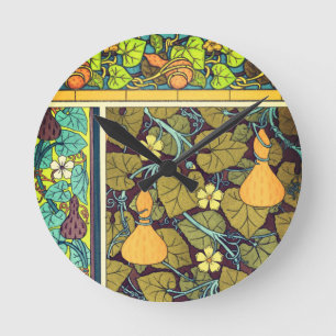 Art nouveau autumn floral elegant gourd purple  round clock