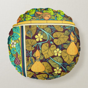 Art nouveau autumn floral elegant gourd purple  round cushion