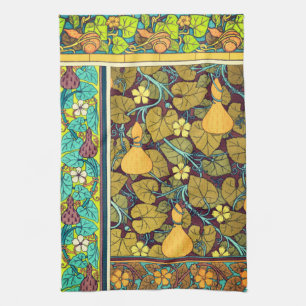 Art nouveau autumn floral elegant gourd purple  tea towel