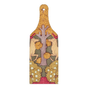 Art nouveau autumn maple tree deer Vintage fall Cutting Board