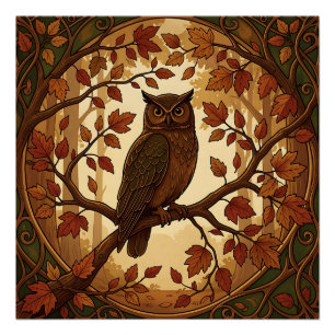 Art Nouveau Autumn Owl Forest  Poster