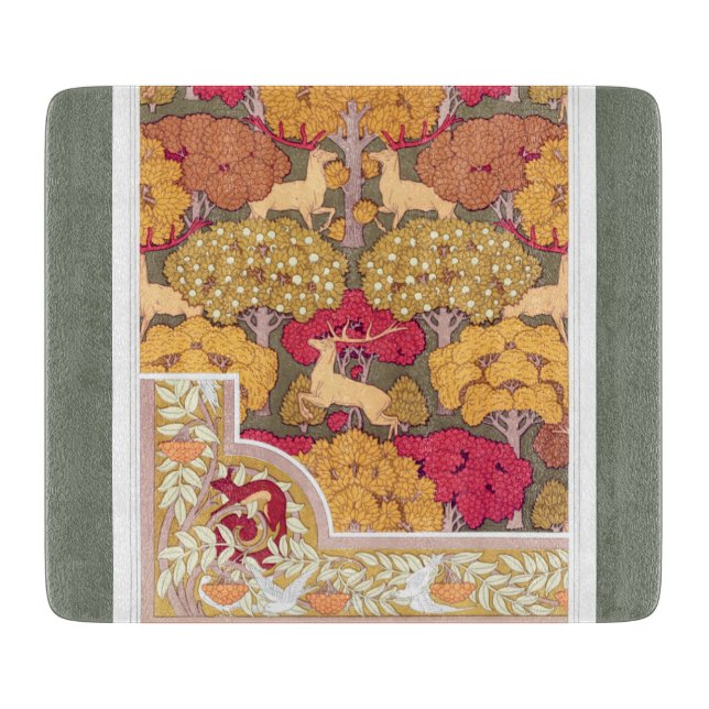 Art nouveau autumn trees and deer Verneuil fall Cutting Board (Front)