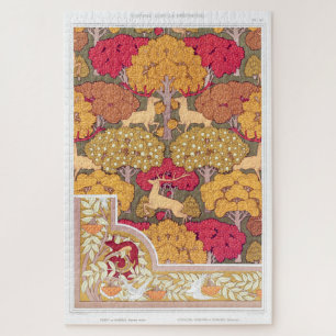 Art nouveau autumn trees and deer Verneuil  Jigsaw Puzzle