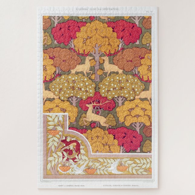 Art nouveau autumn trees and deer Verneuil  Jigsaw Puzzle (Vertical)