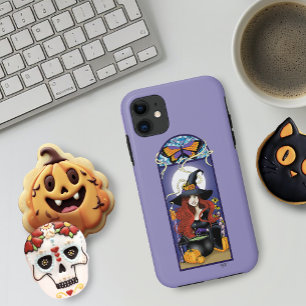 Art Nouveau Autumn Witch Pumpkins Purple Moon iPhone 11 Case