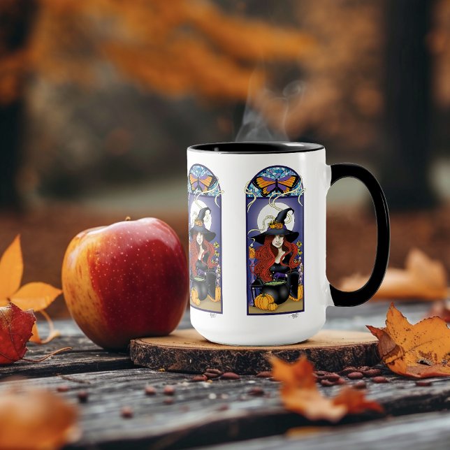 Art Nouveau Autumn Witch Pumpkins Purple Moon Mug (Creator Uploaded)