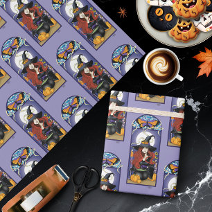 Art Nouveau Autumn Witch Pumpkins Purple Moon Wrapping Paper