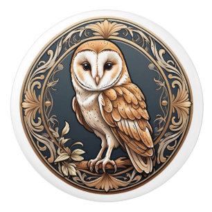 Art Nouveau Barn Owl Ceramic Knob