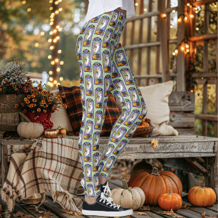 Art Nouveau Barn Owl Pumpkins Books Leggings