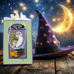 Art Nouveau Barn Owl Pumpkins Vintage Books Autumn Medium Gift Bag