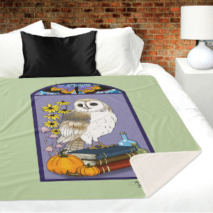 Art Nouveau Barn owl Pumpkins Vintage Books Autumn Sherpa Blanket
