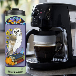 Art Nouveau Barn Owl Pumpkins Vintage Books Autumn Thermal Tumbler