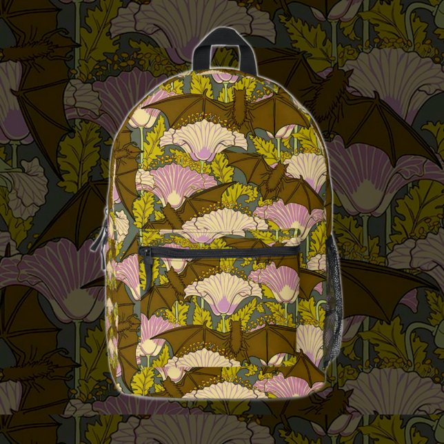Art nouveau bats with flowers printed backpack (Creator Uploaded)