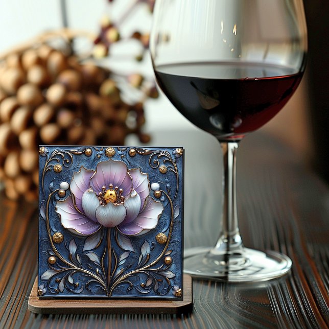  Art Nouveau Beautiful  Pink Water Lily   Square Paper Coaster (Creator Uploaded)