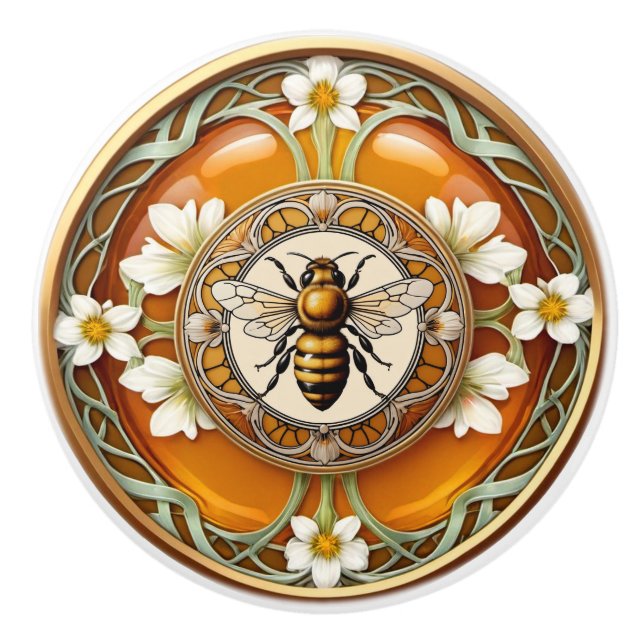 Art Nouveau Bee Ceramic Knob (Front)