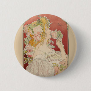 Art Nouveau Belle Époque Lady Roses Livemont 6 Cm Round Badge