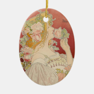 Art Nouveau Belle Époque Lady Roses Livemont Ceramic Ornament