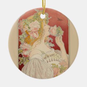 Art Nouveau Belle Époque Lady Roses Livemont Ceramic Ornament