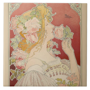 Art Nouveau Belle Époque Lady Roses Livemont Ceramic Tile