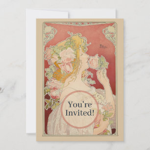 Art Nouveau Belle Époque Lady Roses Livemont Invitation