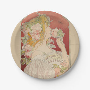Art Nouveau Belle Époque Lady Roses Livemont Paper Plate