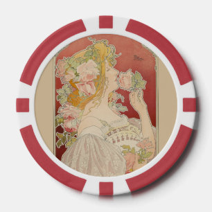 Art Nouveau Belle Époque Lady Roses Livemont Poker Chips