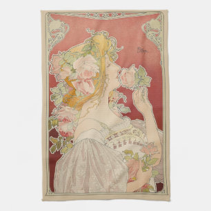 Art Nouveau Belle Époque Lady Roses Livemont Tea Towel