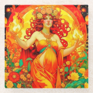 Art Nouveau Beltane Celtic Spring Glass Coaster