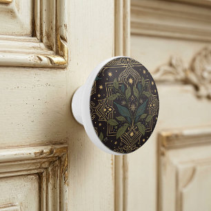 Art Nouveau Berry Botanical Floral Dark Ceramic  Knob
