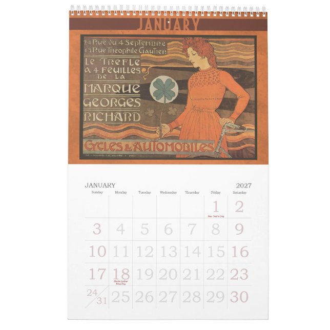 Art Nouveau Bicycle Calendar 2014 Vintage (Jan 2027)