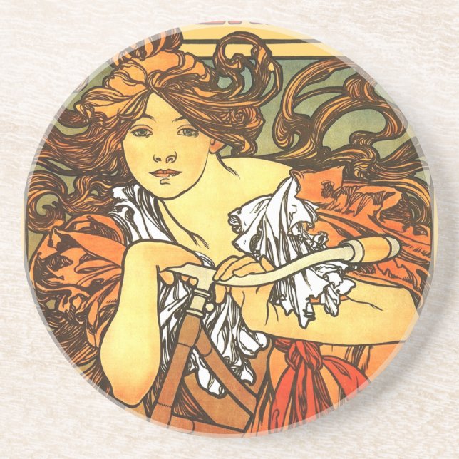 Art Nouveau Bicycle Mucha Art Coaster (Front)