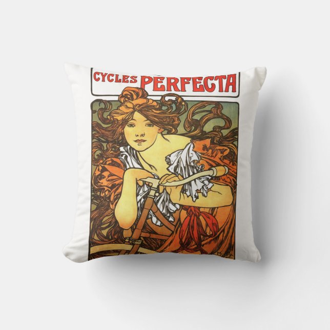 Art Nouveau Bicycle Mucha Art Cushion (Front)