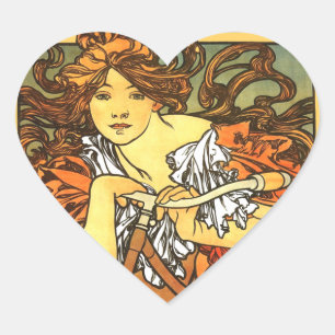 Art Nouveau Bicycle Mucha Art Heart Sticker