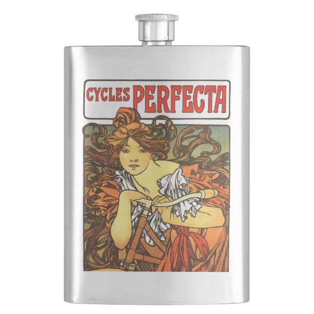 Art Nouveau Bicycle Mucha Art Hip Flask (Front)