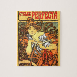 Art Nouveau Bicycle Mucha Art Jigsaw Puzzle