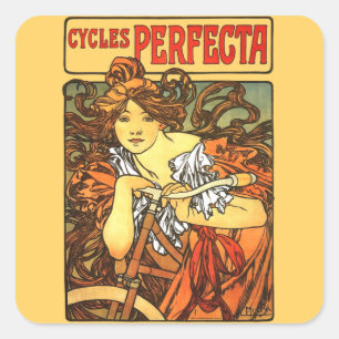 Art Nouveau Bicycle Mucha Art Square Sticker