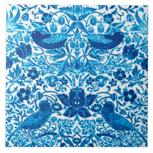 Art Nouveau Bird and Flower Tapestry, Blue & White Ceramic Tile
