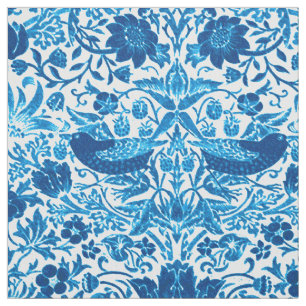 Art Nouveau Bird and Flower Tapestry, Blue & White Fabric