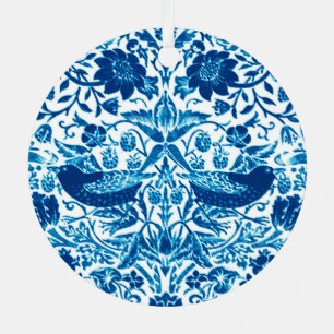 Art Nouveau Bird and Flower Tapestry, Blue & White Metal Tree Decoration