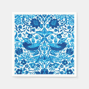 Art Nouveau Bird and Flower Tapestry, Blue & White Napkin