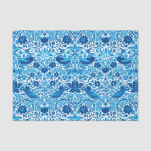 Art Nouveau Bird and Flower Tapestry, Blue & White Tissue Paper