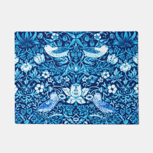 Art Nouveau Bird and Flower Tapestry, Dark Blue Doormat
