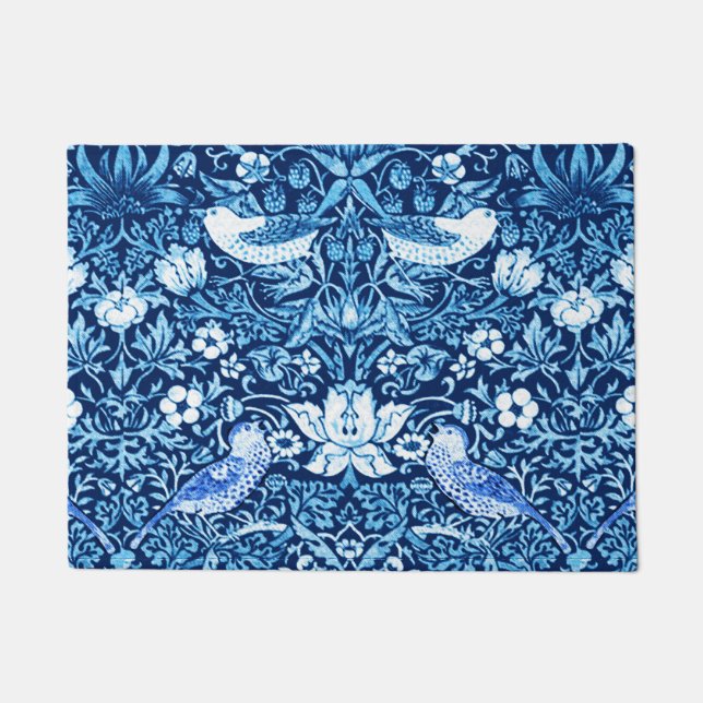 Art Nouveau Bird and Flower Tapestry, Dark Blue Doormat (Front)