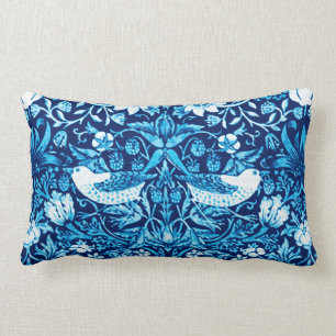 Art Nouveau Bird and Flower Tapestry, Dark Blue Lumbar Cushion