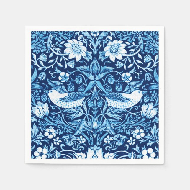 Art Nouveau Bird and Flower Tapestry, Dark Blue Napkin (Front)