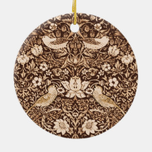 Art Nouveau Bird and Flower Tapestry, Dark Brown   Ceramic Ornament